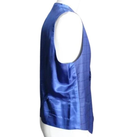 EMILIO GUIDO SZ 44R Royal Blue Super 150 Wool Window Pane Vest - Picture 4 of 12